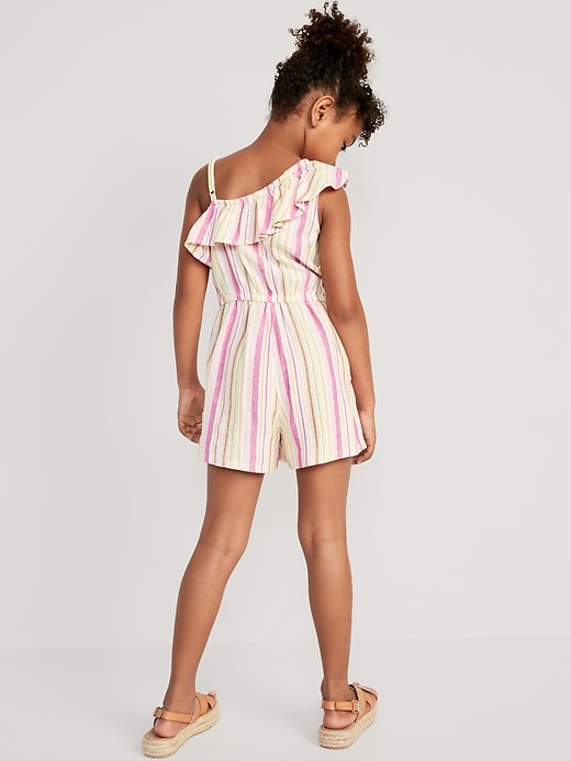 View large product image 2 of 2. Matching Linen-Blend Ruffled One-Shoulder Romper for Girls