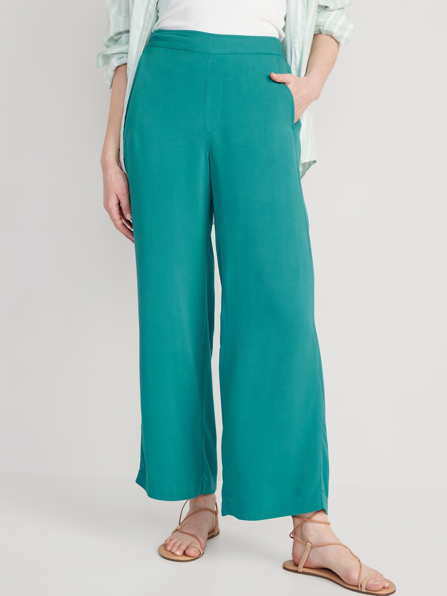 Old Navy High-Waisted Playa Soft-Spun Wide-Leg Pants for Women green. 1