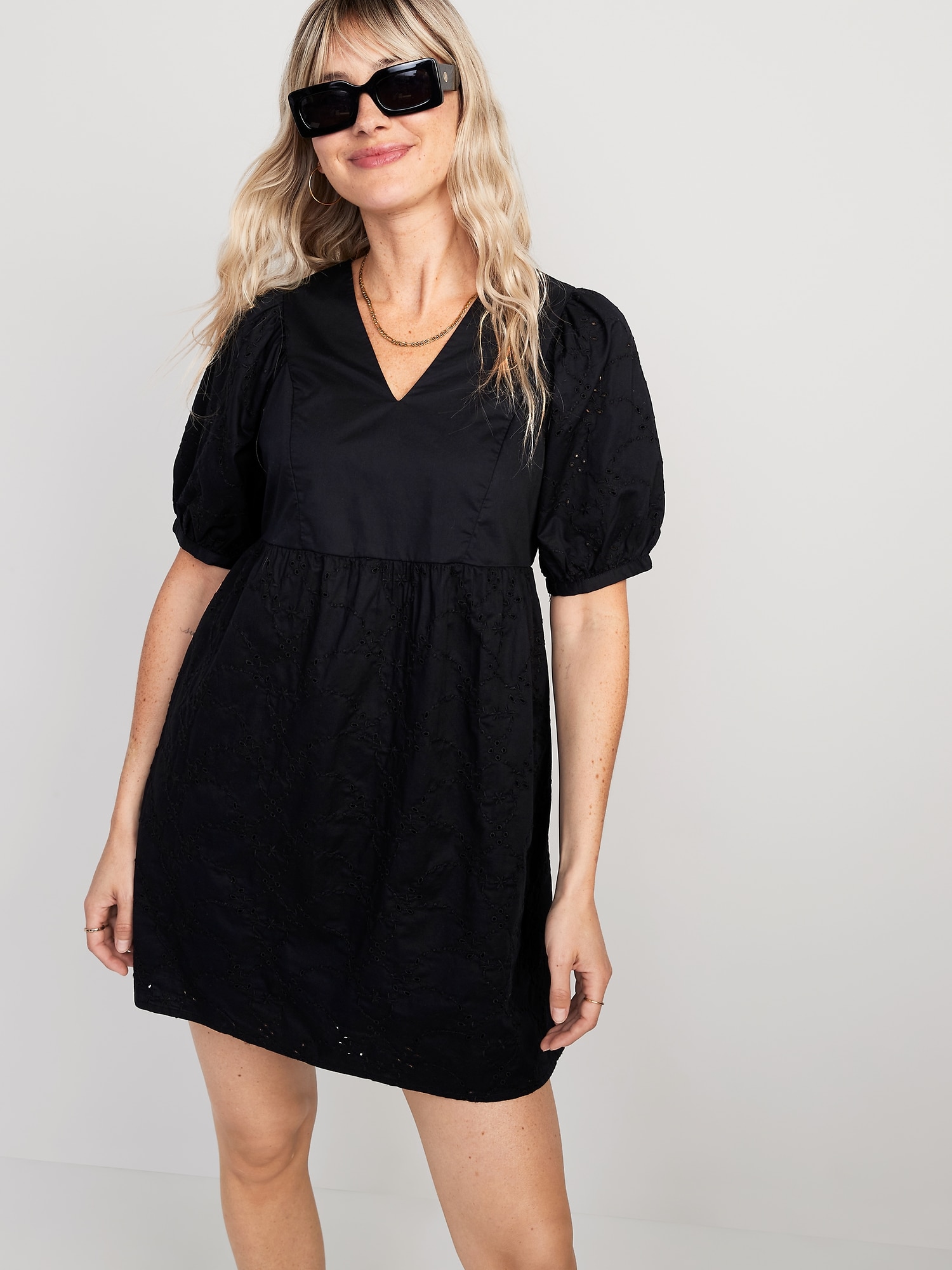 V-Neck Eyelet Mini Dress | Old Navy