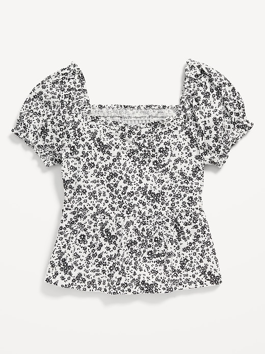 View large product image 2 of 3. Printed Short Puff-Sleeve Smocked Top for Girls