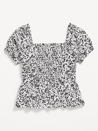 View large product image 3 of 3. Printed Short Puff-Sleeve Smocked Top for Girls