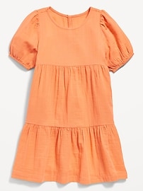 View large product image 3 of 4. Puff-Sleeve Double-Weave Swing Dress for Girls