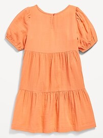 View large product image 4 of 4. Puff-Sleeve Double-Weave Swing Dress for Girls