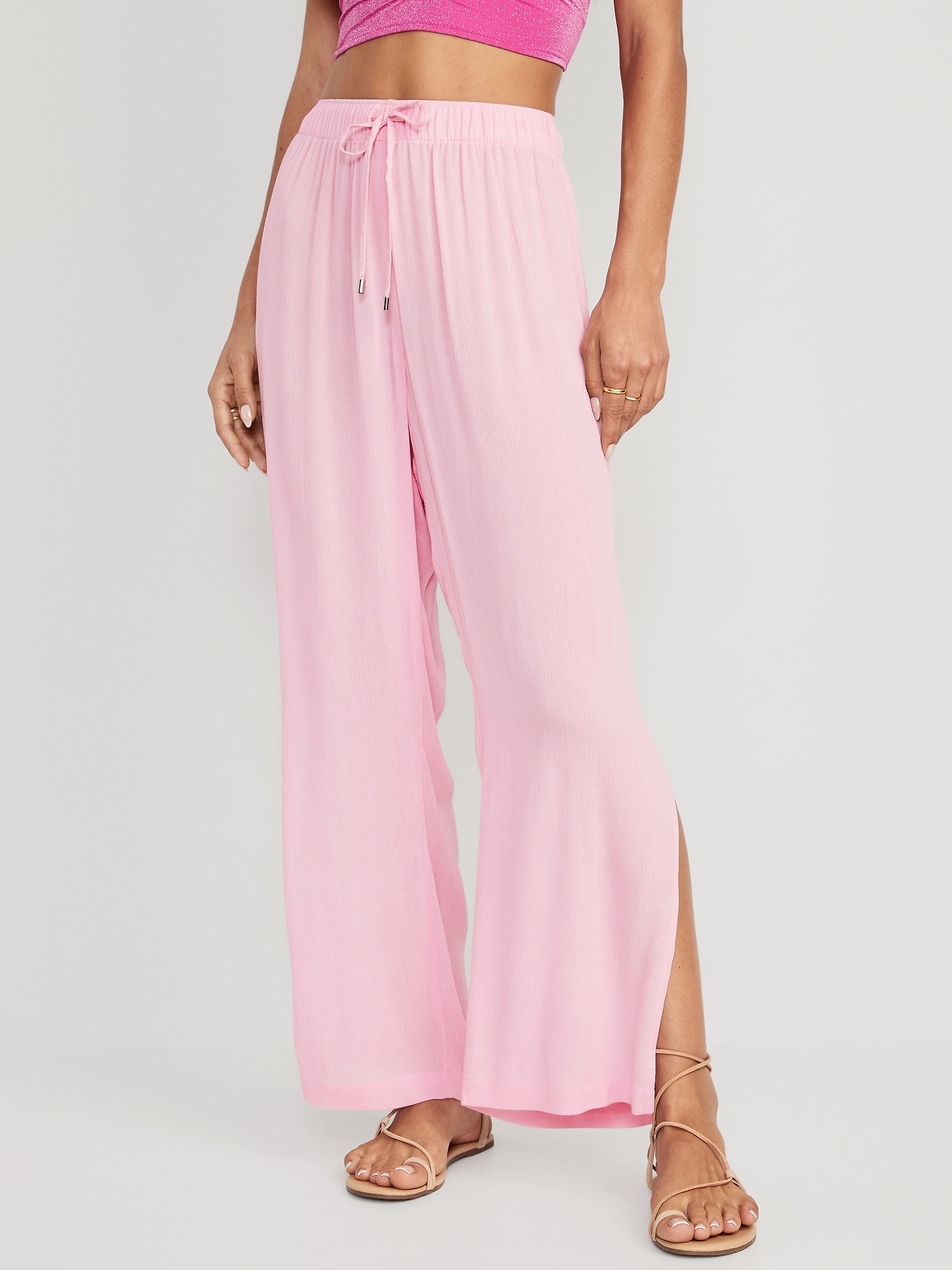 Old Navy High-Waisted Lightweight Wide-Leg Cover-Up Pants for Women pink. 1