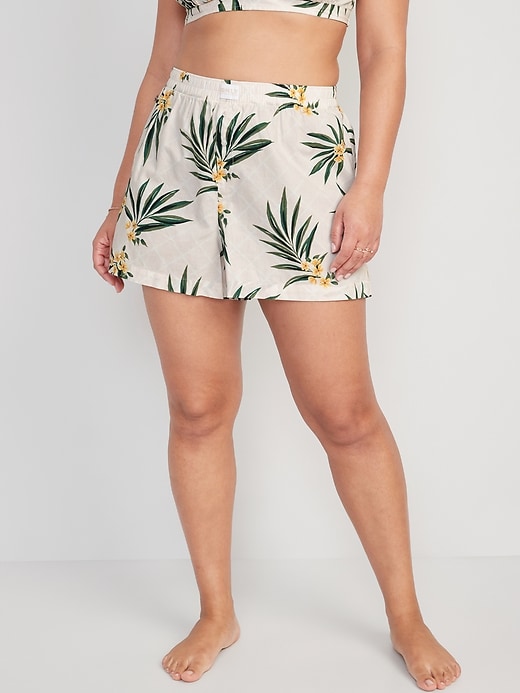 Image number 5 showing, High-Waisted Printed Poplin Pajama Shorts -- 3.5-inch inseam