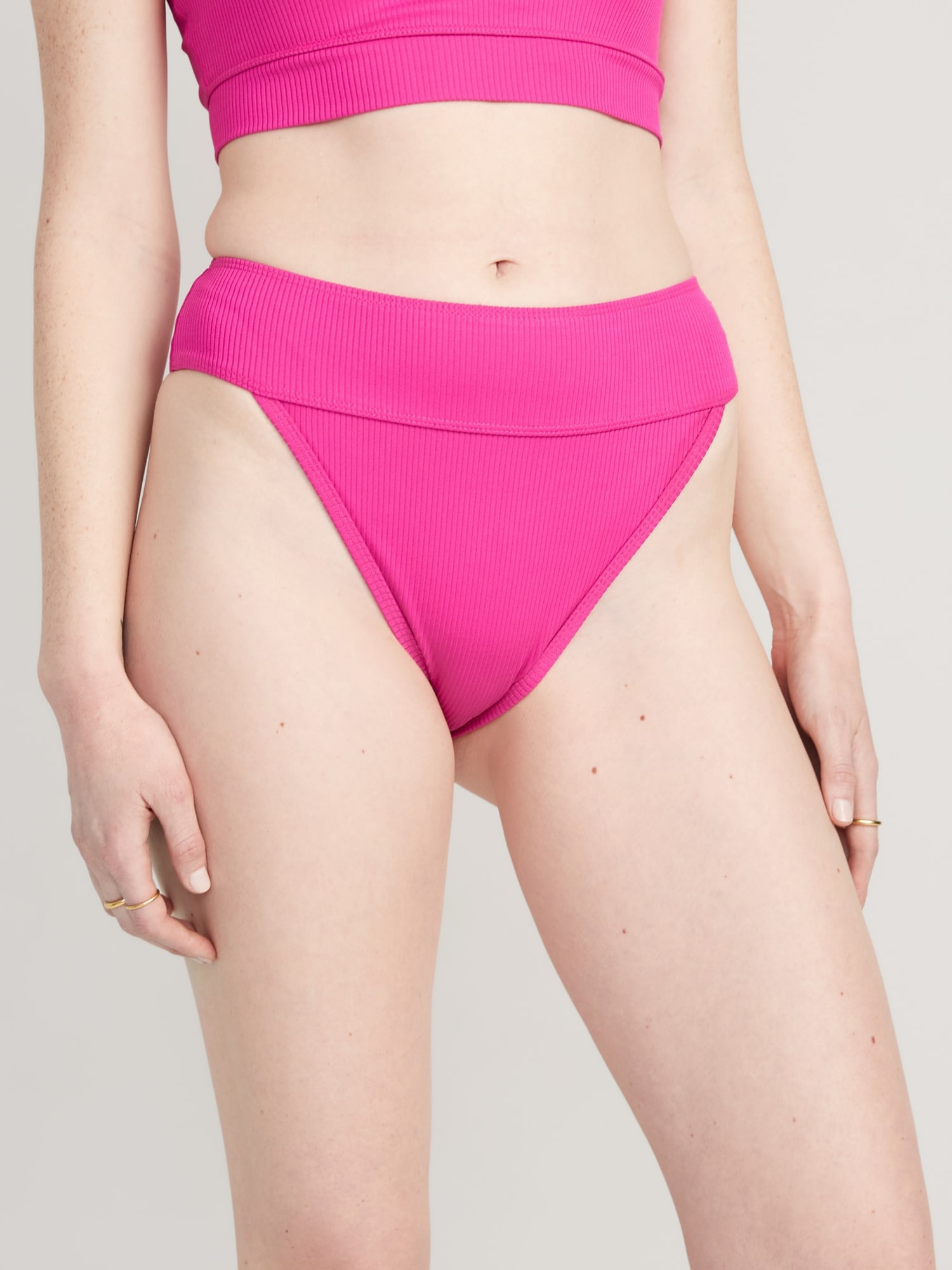 Old Navy High-Waisted Ribbed French-Cut Bikini Swim Bottoms pink. 1