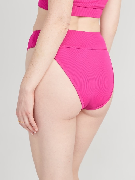 Image number 2 showing, High-Waisted Ribbed French-Cut Bikini Swim Bottoms