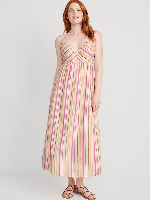 Image number 1 showing, Fit & Flare Striped Halter Maxi Dress