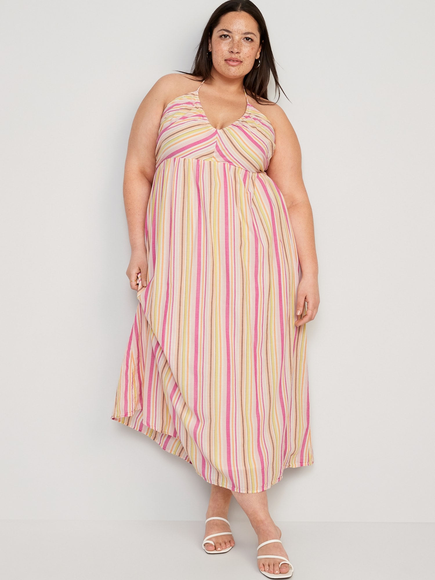 Fit & Flare Striped Halter Maxi Dress for Women | Old Navy