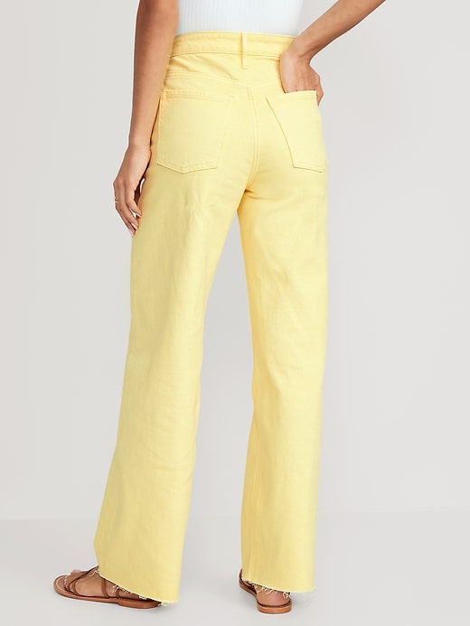 Image number 2 showing, Extra High-Waisted Pop-Color Wide-Leg Cut-Off Jeans