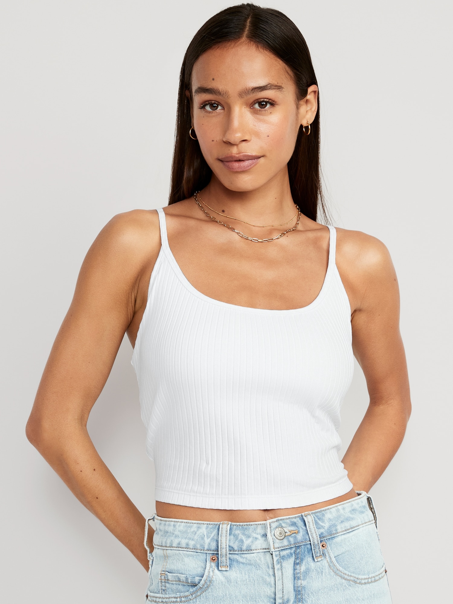 Old Navy Strappy Rib-Knit Cropped Tank Top for Women white. 1
