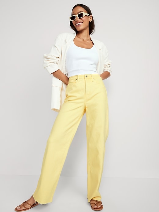 Image number 3 showing, Extra High-Waisted Pop-Color Wide-Leg Cut-Off Jeans