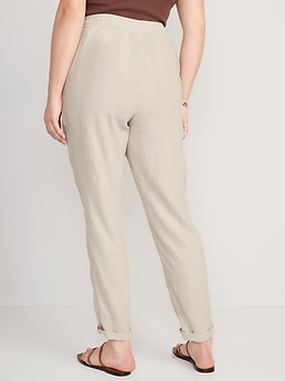 High-Waisted Cropped Linen-Blend Tapered Pants