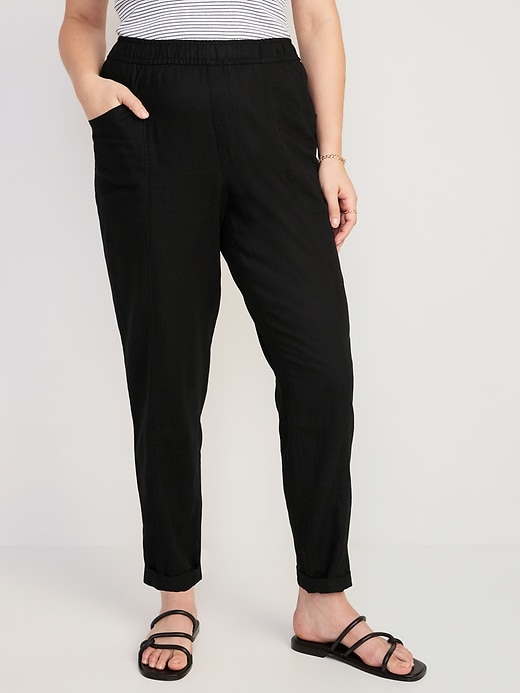 Image number 5 showing, High-Waisted Cropped Linen-Blend Tapered Pants