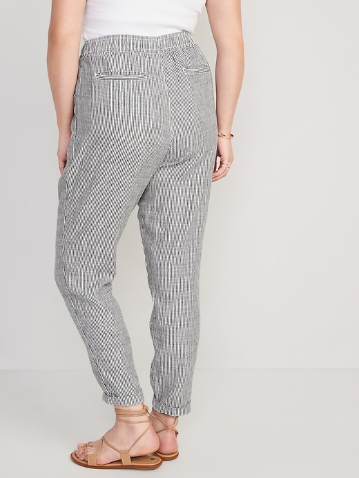 Image number 6 showing, High-Waisted Striped Cropped Linen-Blend Tapered Pants