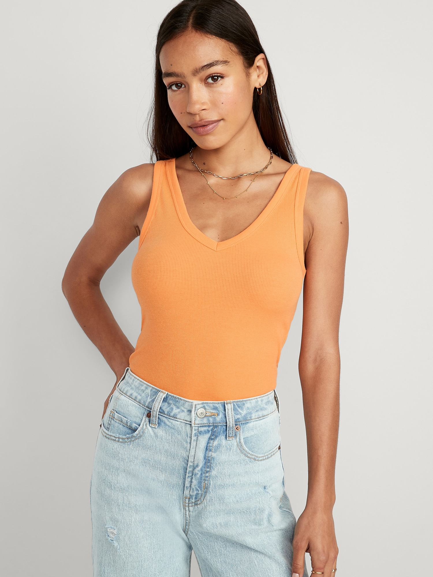 Old Navy - First-Layer Rib-Knit V-Neck Tank Top for Women orange