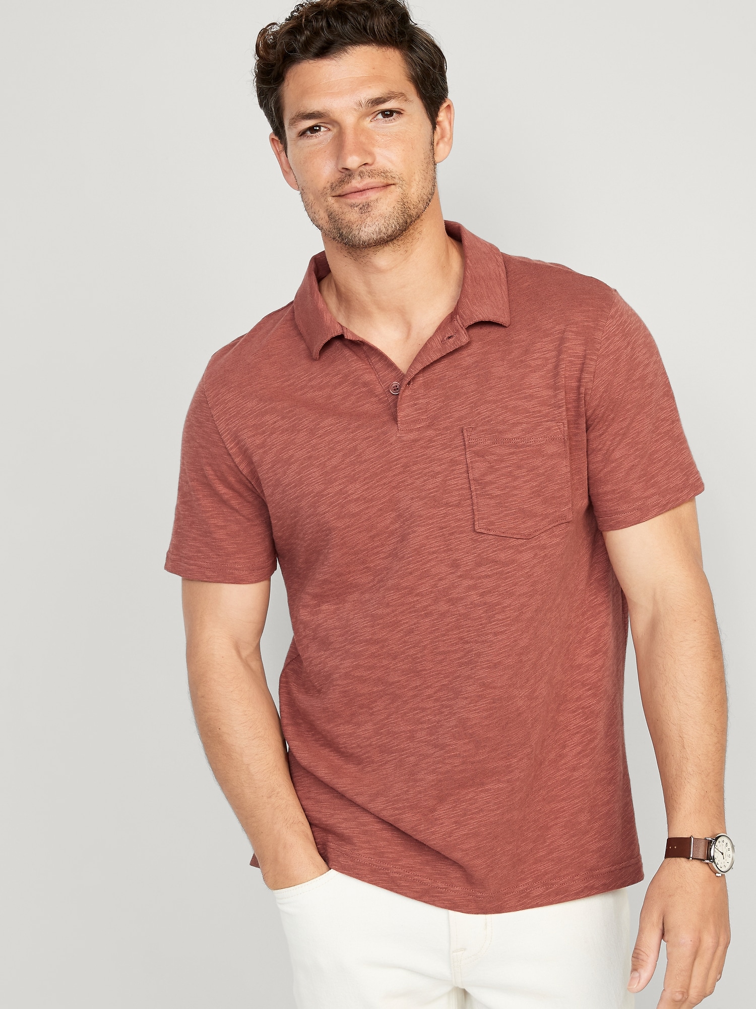 Old Navy Classic Fit Linen-Blend Polo for Men red. 1
