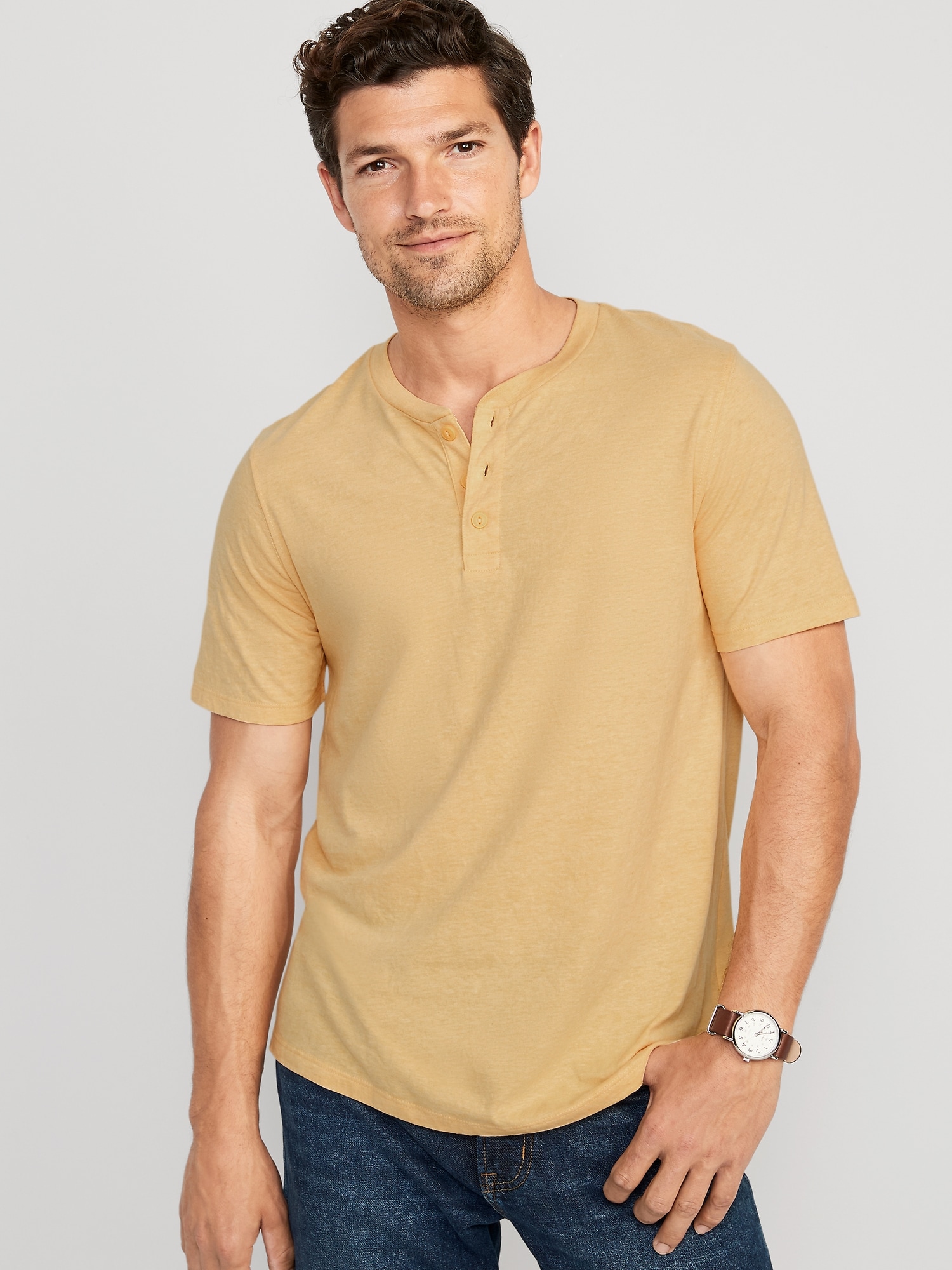 Old Navy Soft-Washed Short-Sleeve Henley T-Shirt yellow. 1