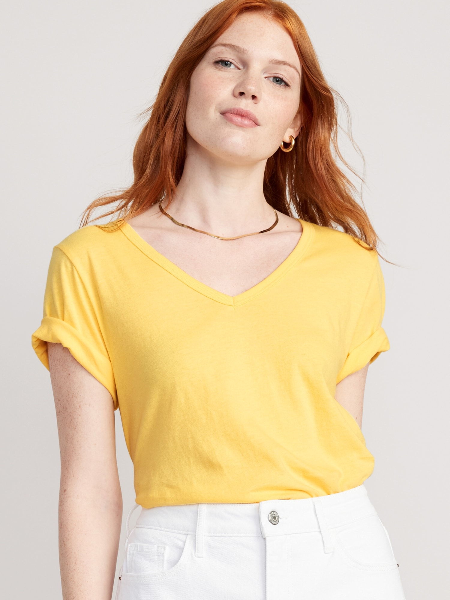 Old Navy EveryWear V-Neck T-Shirt for Women yellow. 1