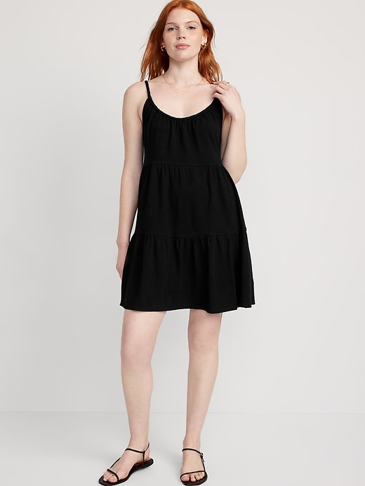 Image number 1 showing, Braided-Strap Tiered Mini Swing Dress