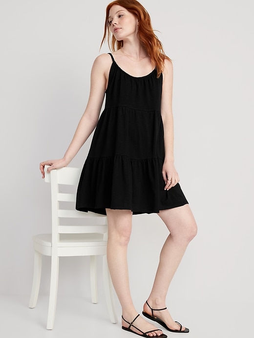 Image number 3 showing, Braided-Strap Tiered Mini Swing Dress