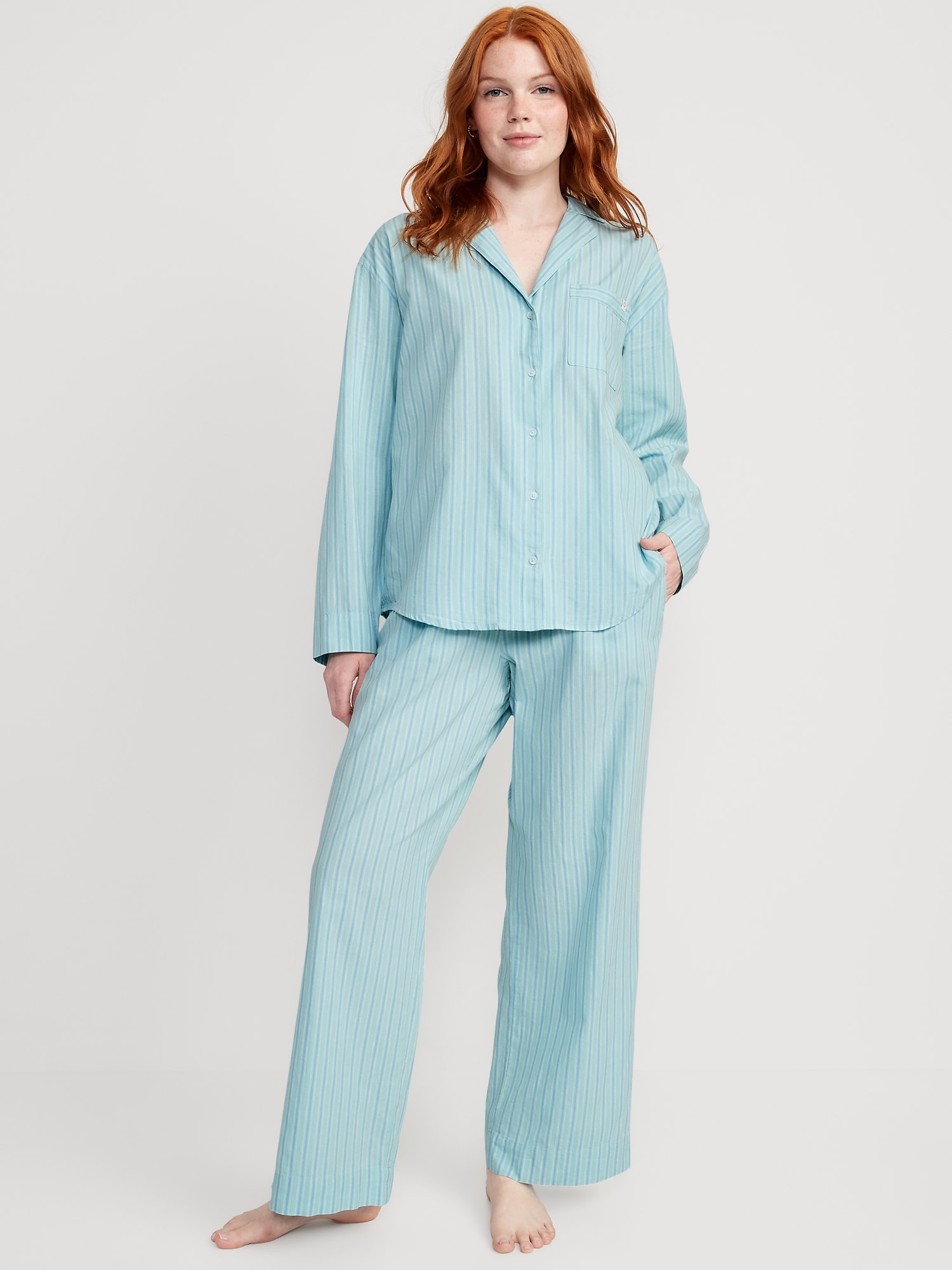 Old Navy Oversized Printed Poplin Pajama Set for Women blue. 1