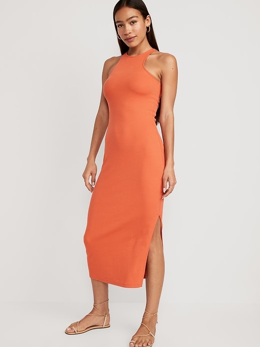 Image number 1 showing, Fitted High-Neck Rib-Knit Maxi Dress