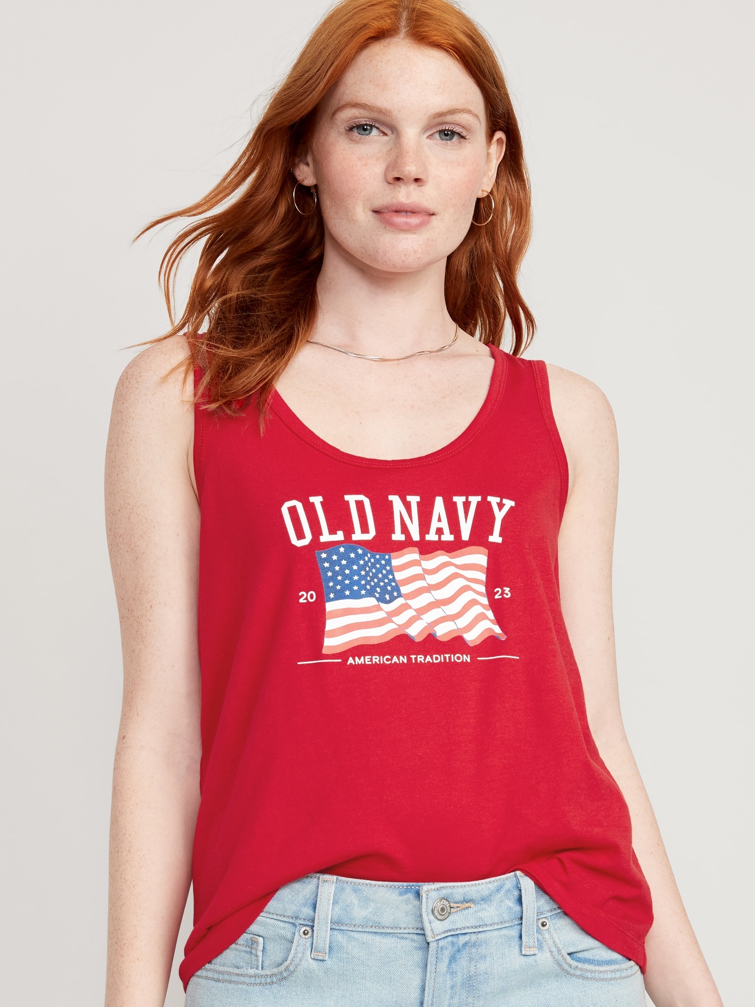 Old Navy Matching "Old Navy" Flag Tank Top for Women red. 1