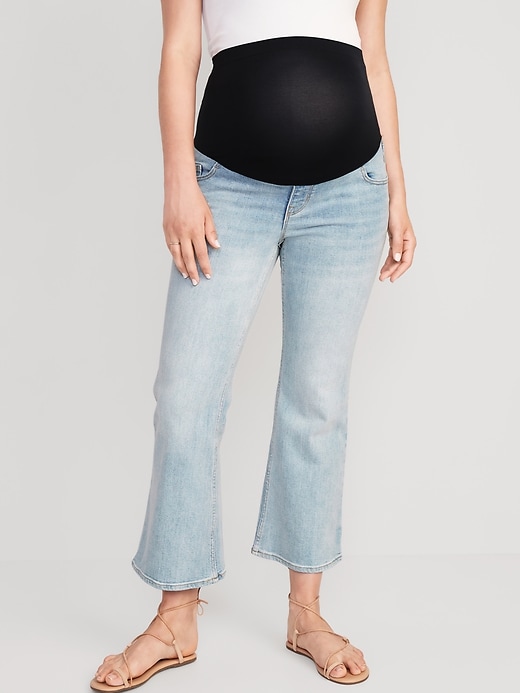 Image number 1 showing, Maternity Full-Panel Cropped Flare Jeans