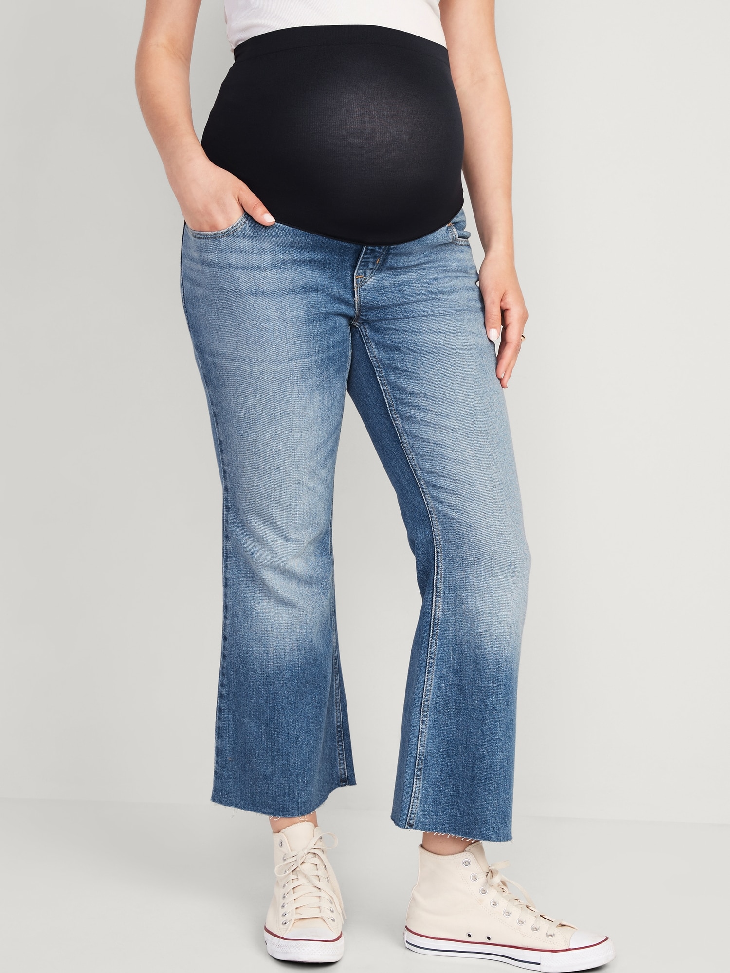 Maternity Full-Panel Cut-Off Cropped Flare Jeans