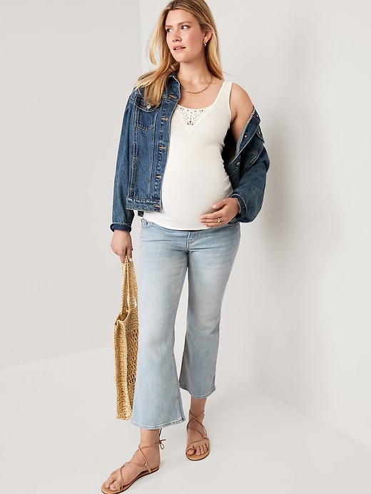 Image number 3 showing, Maternity Full-Panel Cropped Flare Jeans