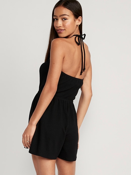 Image number 2 showing, Textured O-Ring Halter Romper -- 3.5-inch inseam