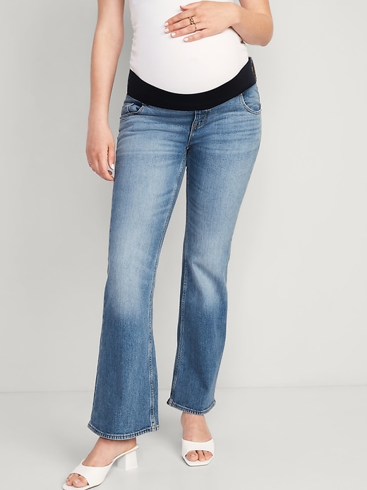 Image number 1 showing, Maternity Front Low-Panel Flare Jeans