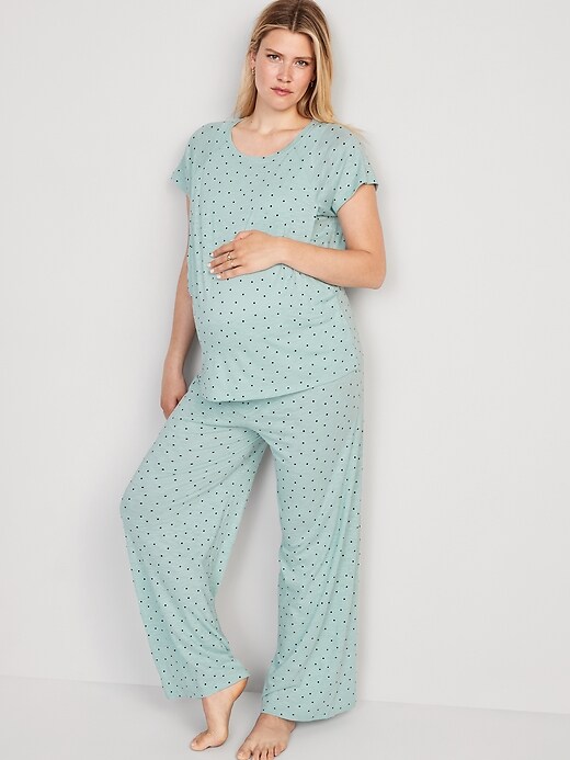 Maternity Thermal-Knit Rollover-Waist Pajama Set