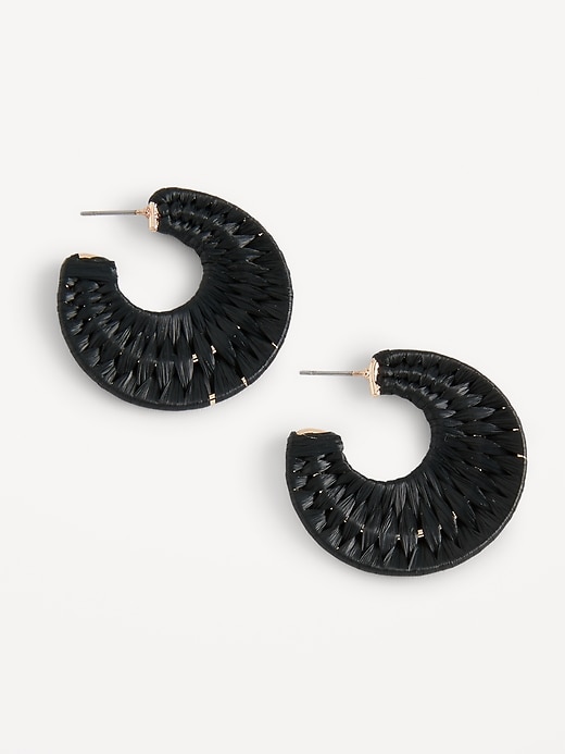 View large product image 1 of 1. Raffia-Wrapped Open Hoop Earrings for Women
