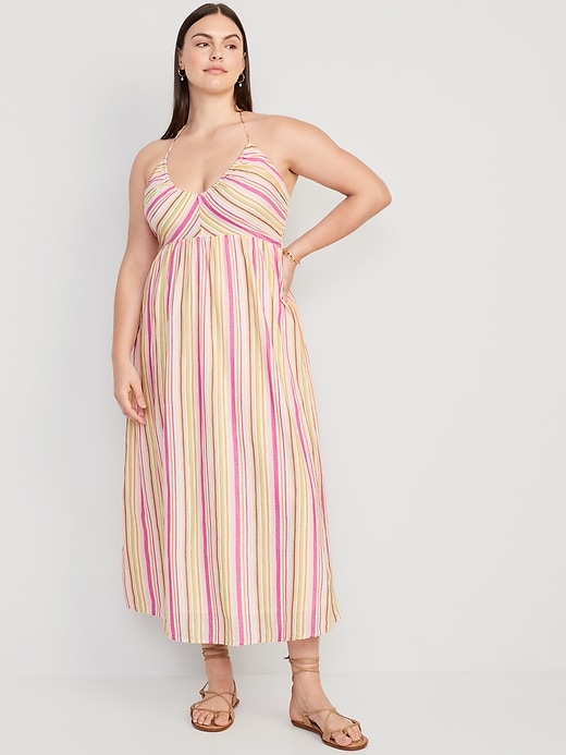 Image number 4 showing, Fit & Flare Striped Halter Maxi Dress