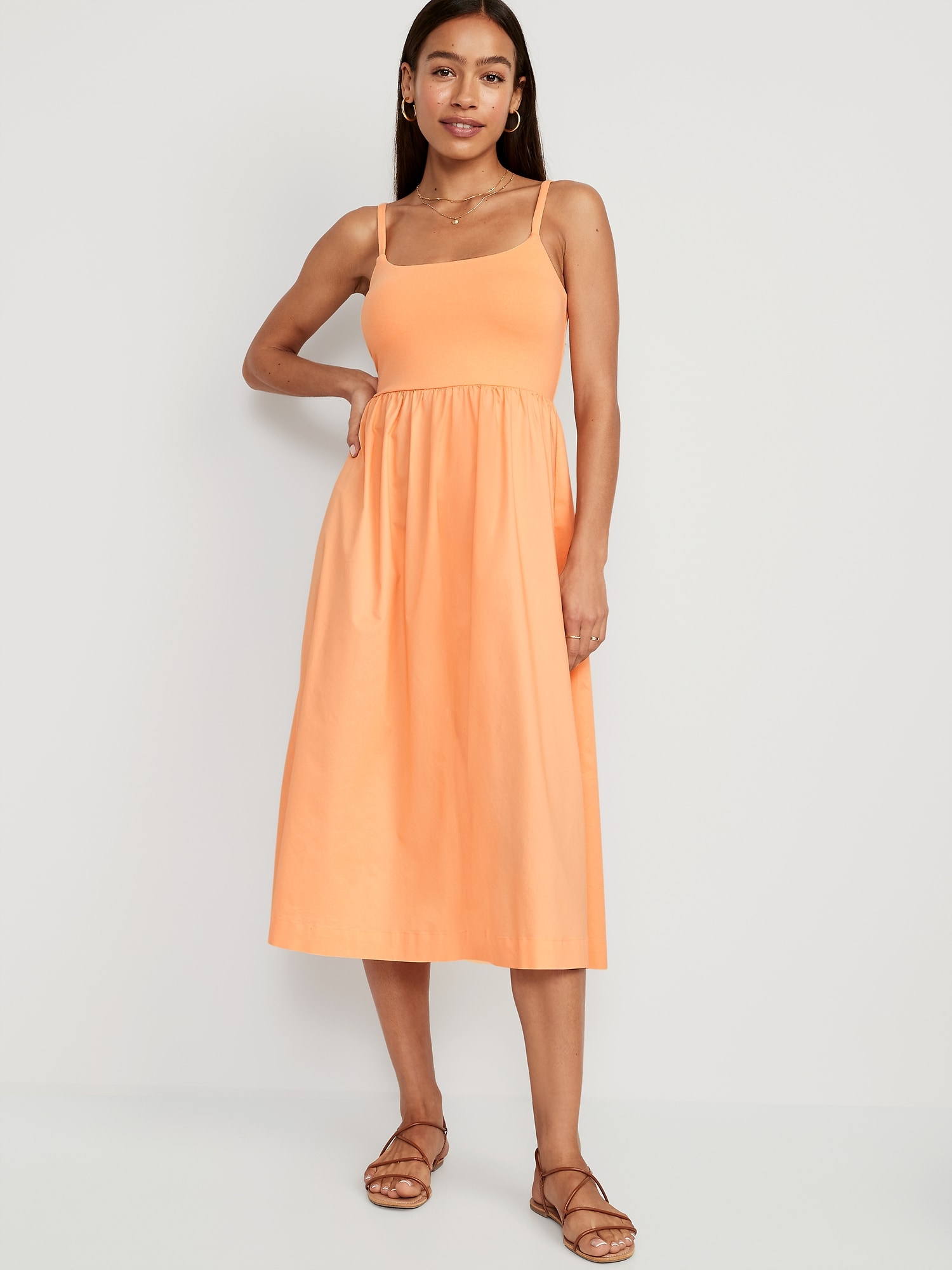 Old Navy Fit & Flare Combination Midi Cami Dress for Women orange. 1