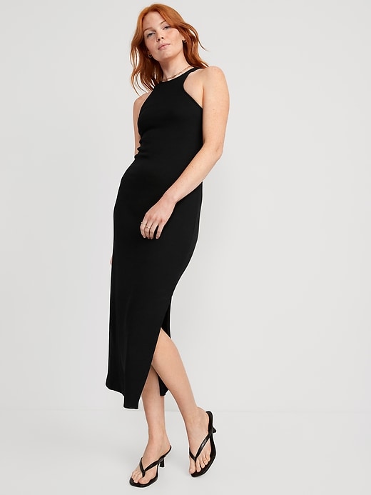 Image number 1 showing, Fitted High-Neck Rib-Knit Maxi Dress