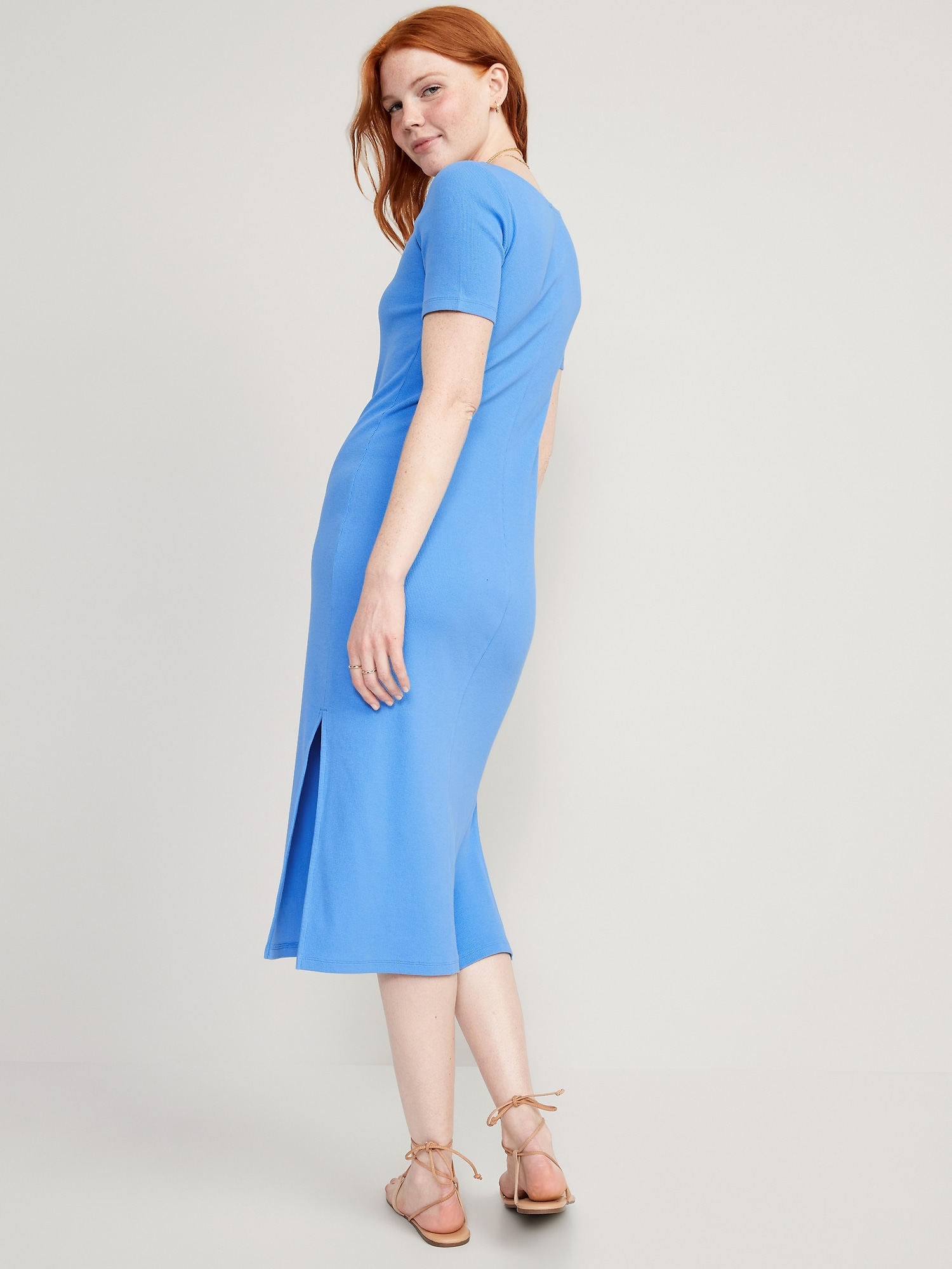 Fitted Rib-Knit Scoop-Neck Midi Dress for Women | Old Navy