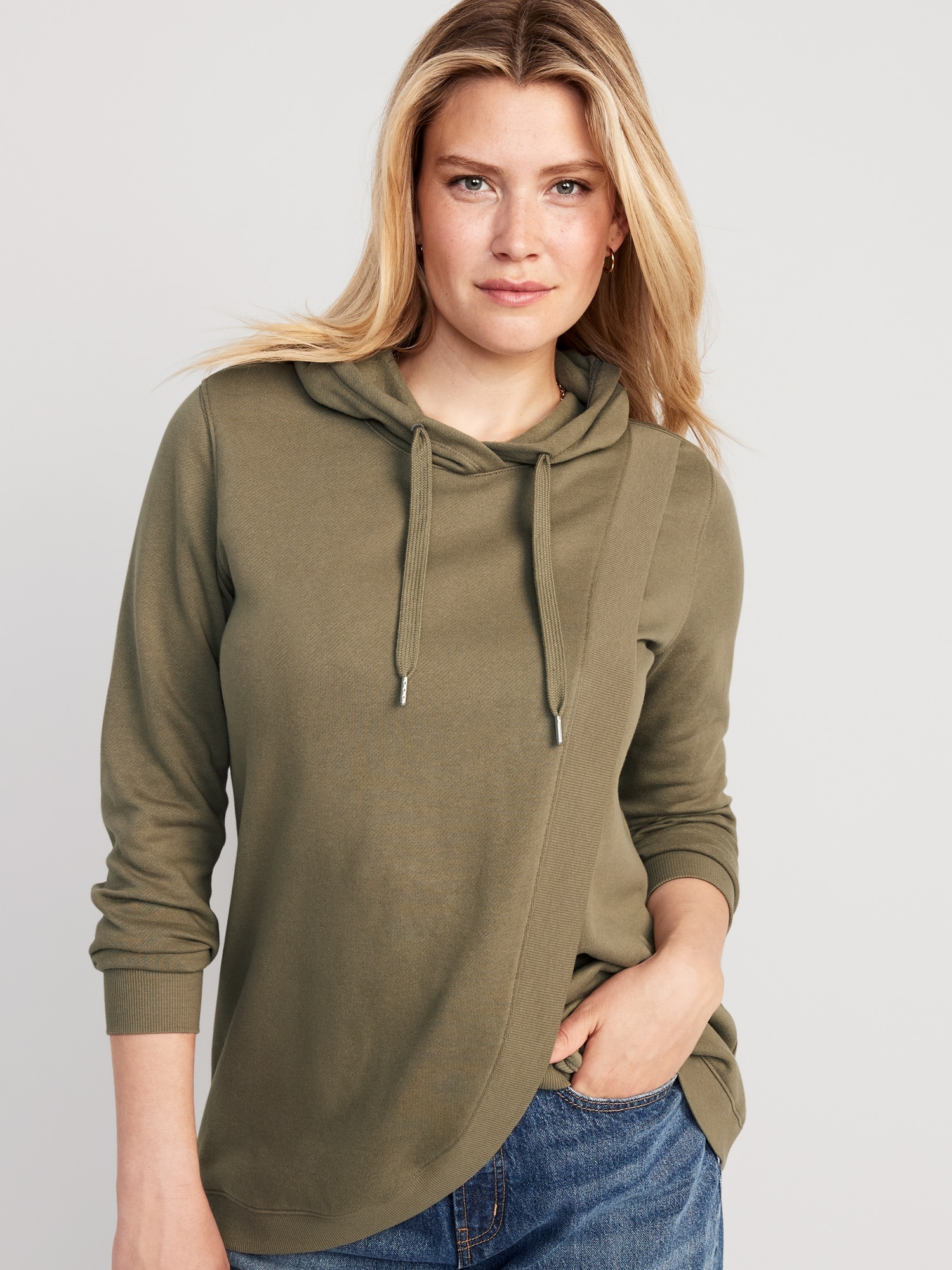 Old Navy Maternity Cross-Front Nursing Pullover Hoodie green. 1