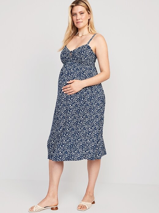 Image number 1 showing, Maternity Fit & Flare Sleeveless Floral Midi Dress