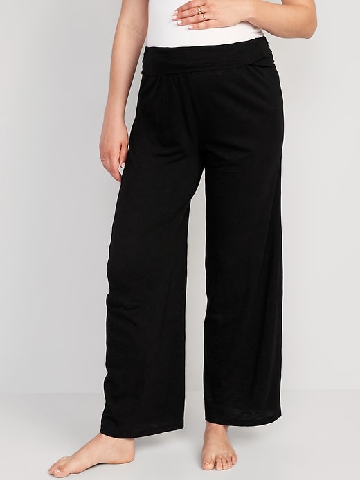 View large product image 1 of 2. Maternity Rollover-Waist Wide-Leg Pajama Pants