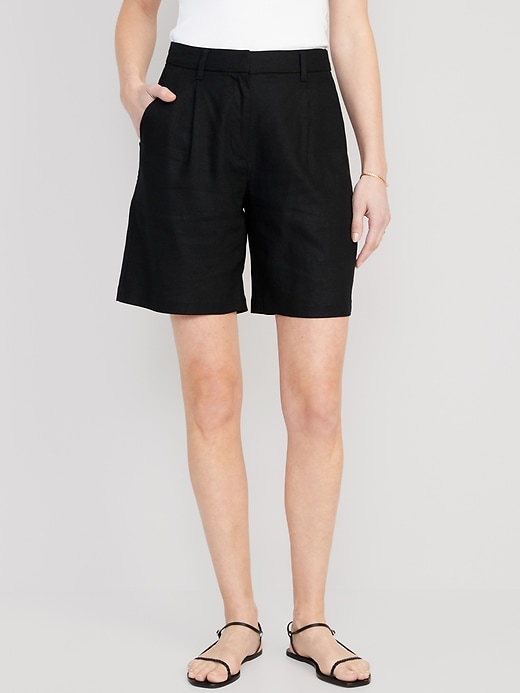 Image number 1 showing, Extra High-Rise Linen-Blend Bermuda Shorts -- 8-inch inseam