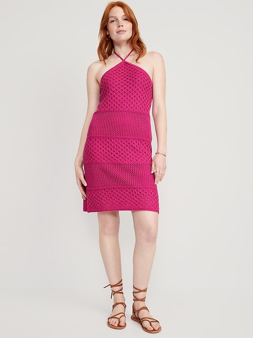 Image number 1 showing, Halter Crochet Mini Dress