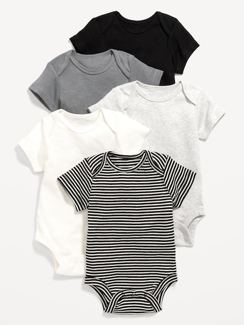 Unisex Short-Sleeve Bodysuit 5-Pack for Baby - Gray Stone