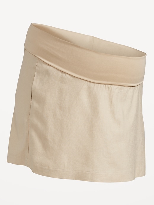 View large product image 2 of 2. Maternity Rollover-Waist Linen-Blend Skort