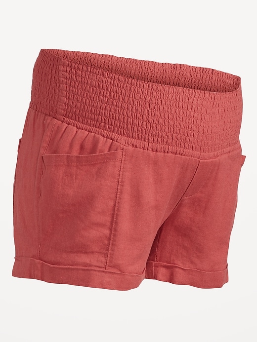 View large product image 2 of 2. Maternity Full Panel Linen-Blend Shorts  -- 3.5-inch inseam