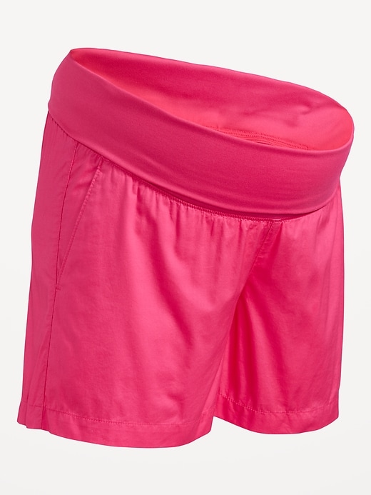 View large product image 2 of 2. Maternity Foldover-Waist Poplin Shorts -- 5-inch inseam