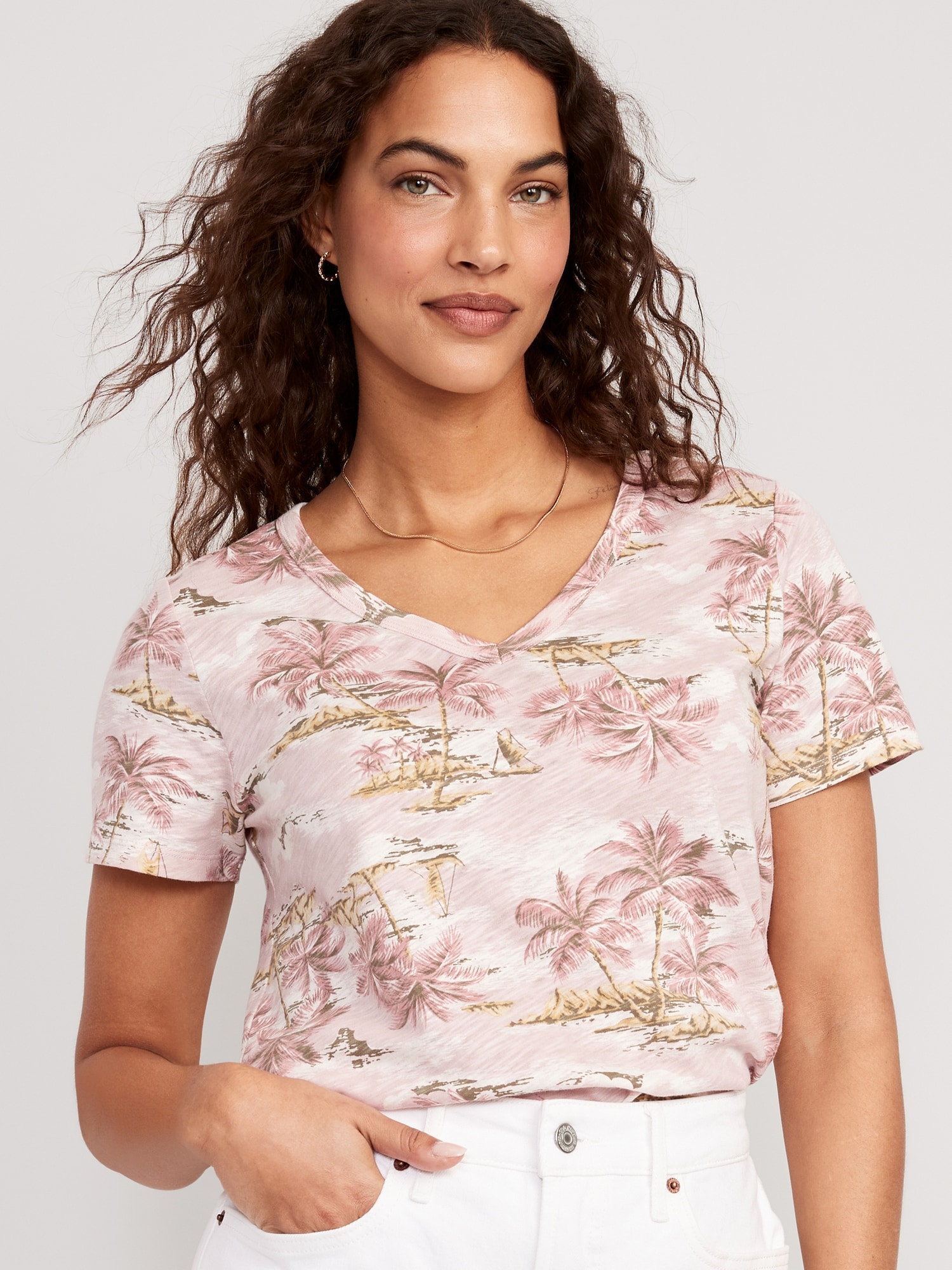 Old Navy EveryWear Printed Slub-Knit T-Shirt for Women pink. 1