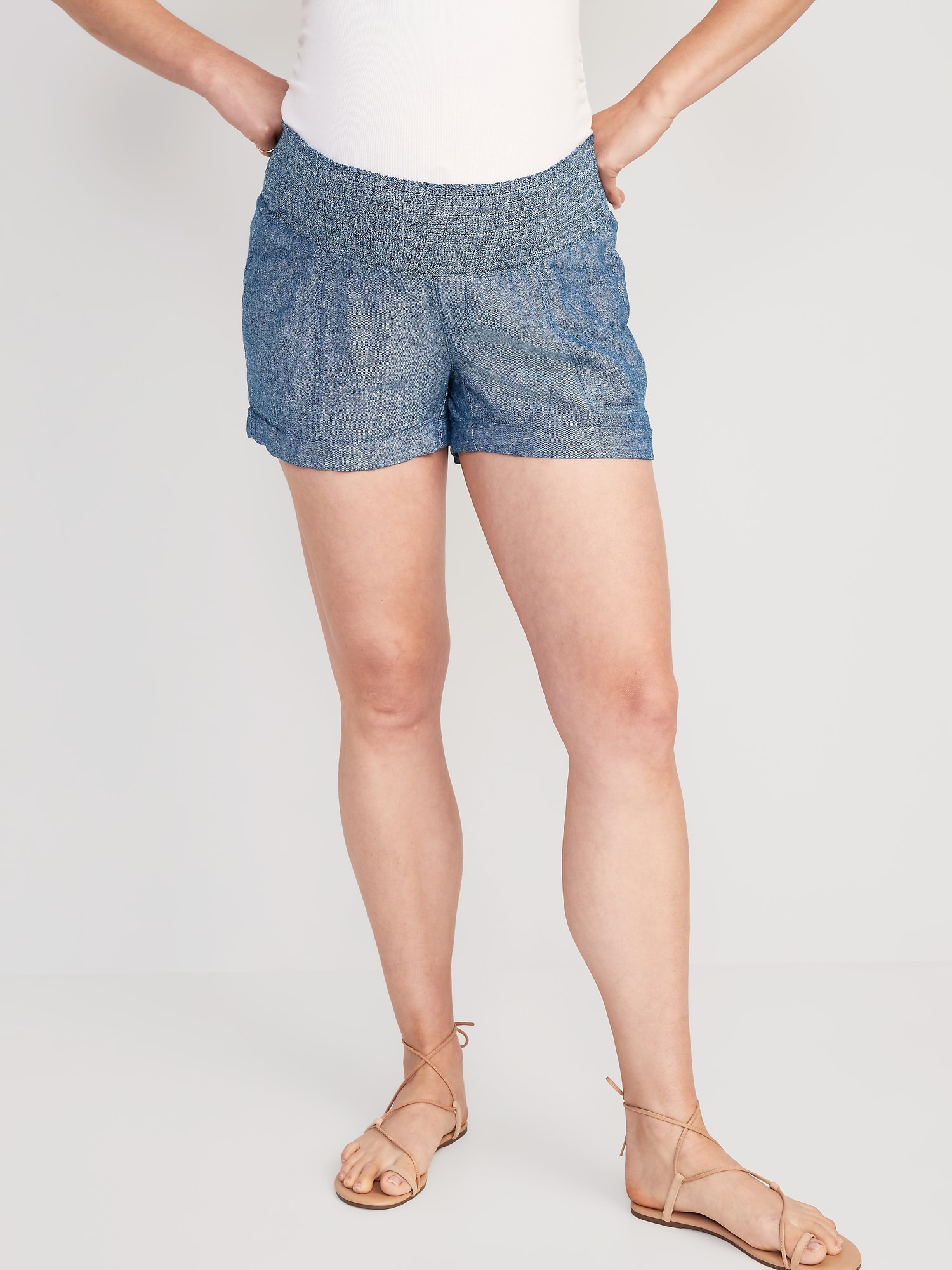 Old Navy Maternity Full Panel Linen-Blend Shorts -- 3.5-inch inseam blue. 1